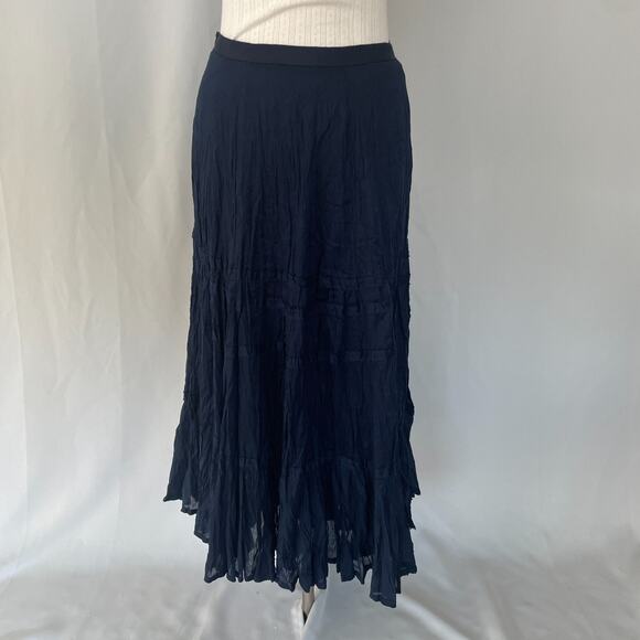 Lauren Ralph Lauren Tiered Midi Skirt Size 4 Navy Blue Flowy Boho Peasant Fairy - Picture 10 of 15